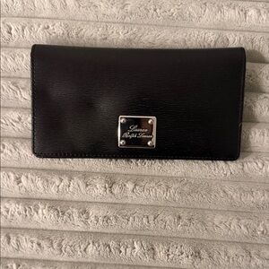 Lauren Ralph Lauren Black Leather Continental Wallet with Silver Plaque